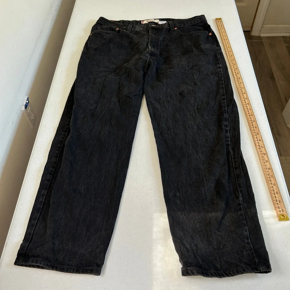 Levis 550 Mens Relaxed Fit Tapered Leg Black Denim Jeans 40x30